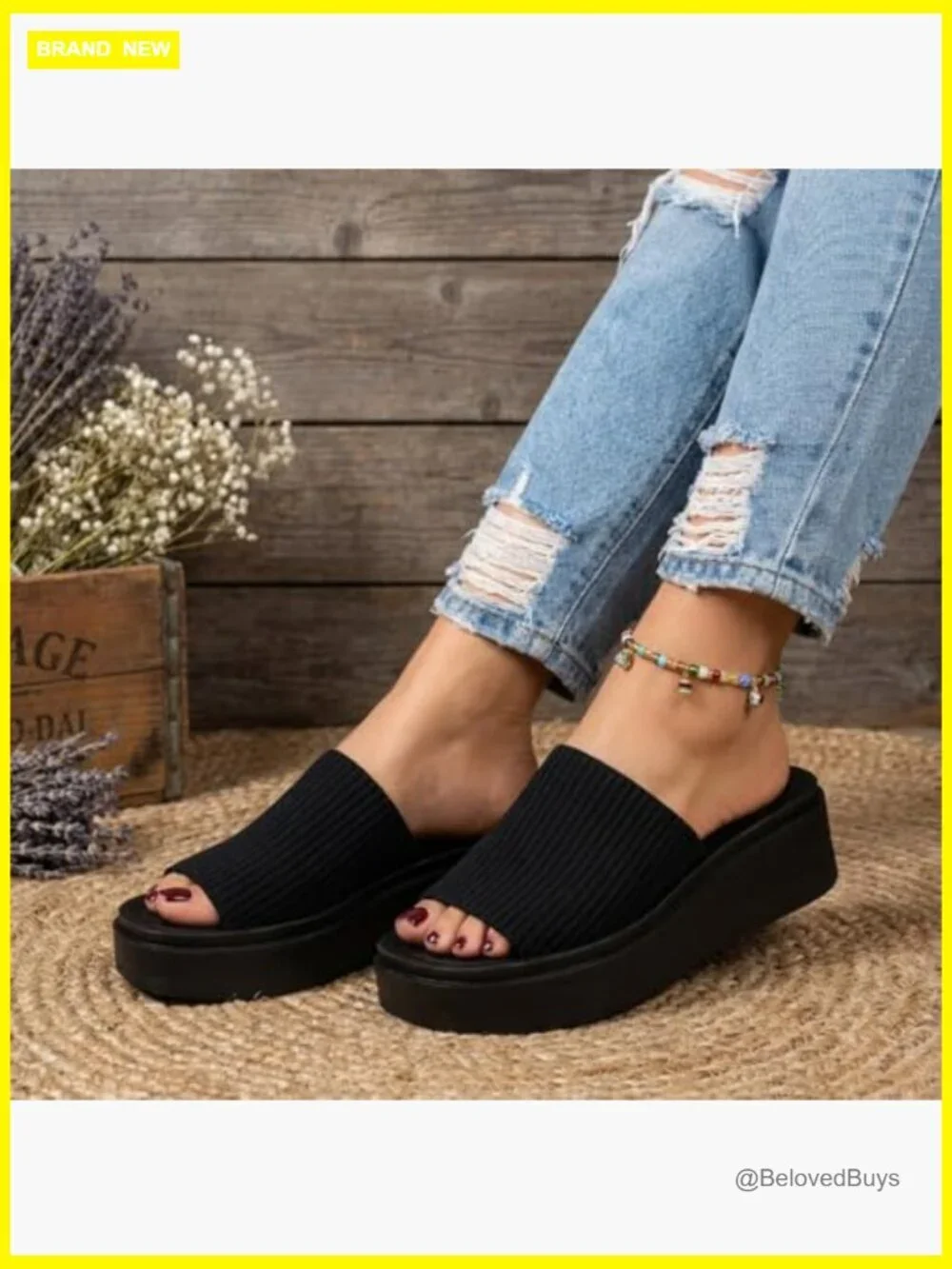 Platform Sandals with Memory Foam Knit Upper Chunky Wedge Heel Summer Shoes